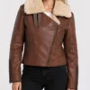 Aviator Dark Brown Leather Jacket For Womens