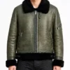Aviator Style Olive Green Leather Jacket For Men