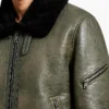 Aviator Style Olive Green Leather Jacket Men