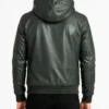 Baston Green Hooded Leather Bomber Jacket