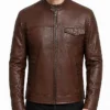 Bickford Cognac Brown Real Leather Biker Jacket For Mens