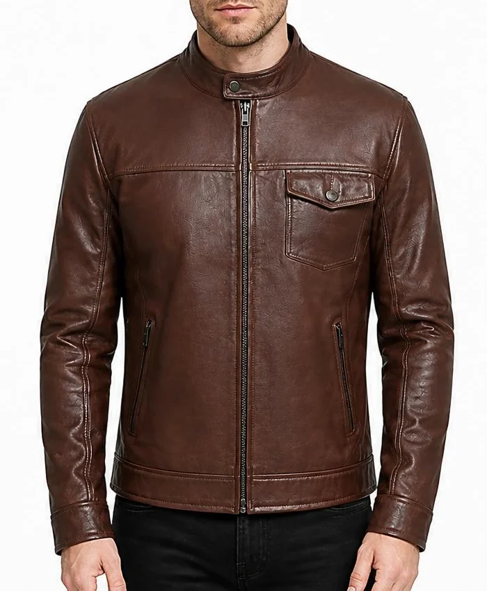 Bickford Cognac Brown Real Leather Biker Jacket For Mens