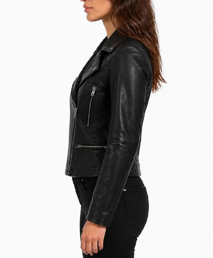 Biker Asymmetrical Black Leather Jacket For Women (1)