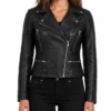 Biker Asymmetrical Black Leather Jacket For Women