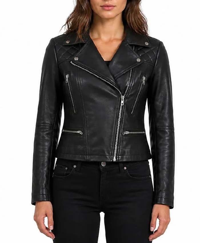 Biker Asymmetrical Black Leather Jacket For Women