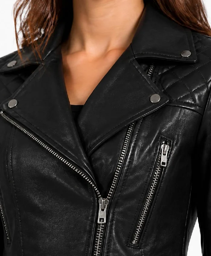 Biker Asymmetrical Black Leather Jacket For Womens (1)
