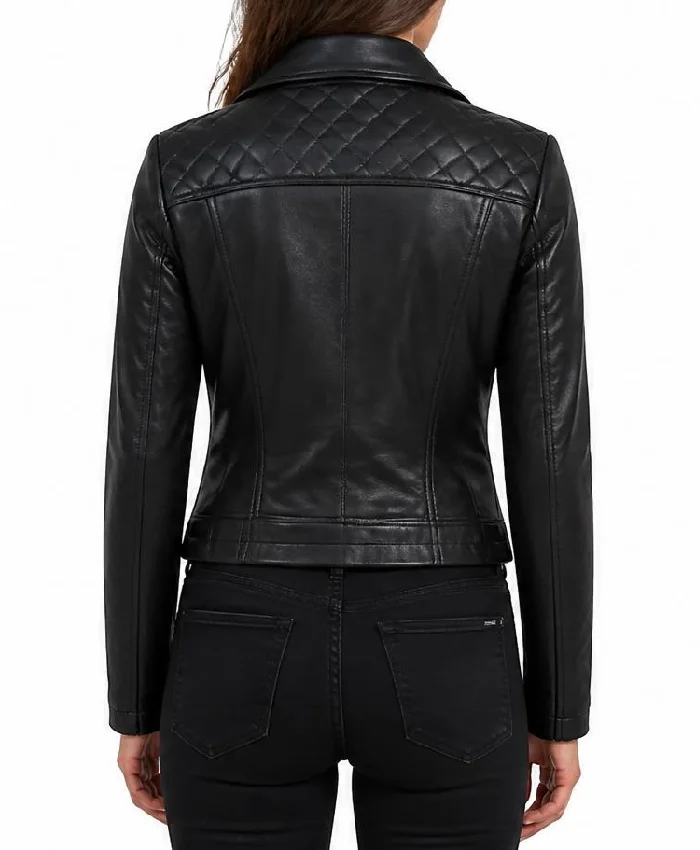 Biker Asymmetrical Black Leather Jacket For Womens