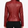 Biker Style Womens Real Leather Red Quilted Shoulders Jacket