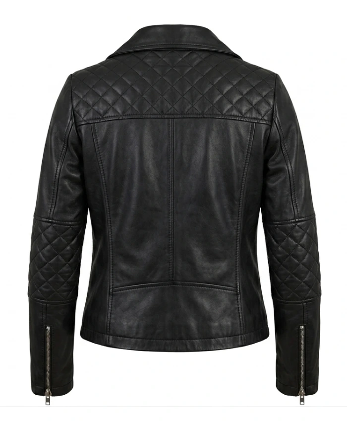 Women Biker Asymmetrical Black Leather Jacket