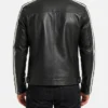 Mens Black Leather Cafe Racer Jacket with White Stripes