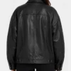 Womens Black Leather Drop Shoulder Trucker Jacket
