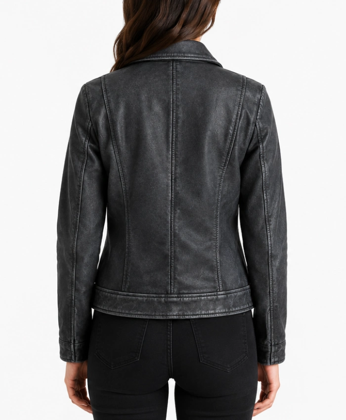 Women's Leather Black Harrington Jacket – Vintage Washed