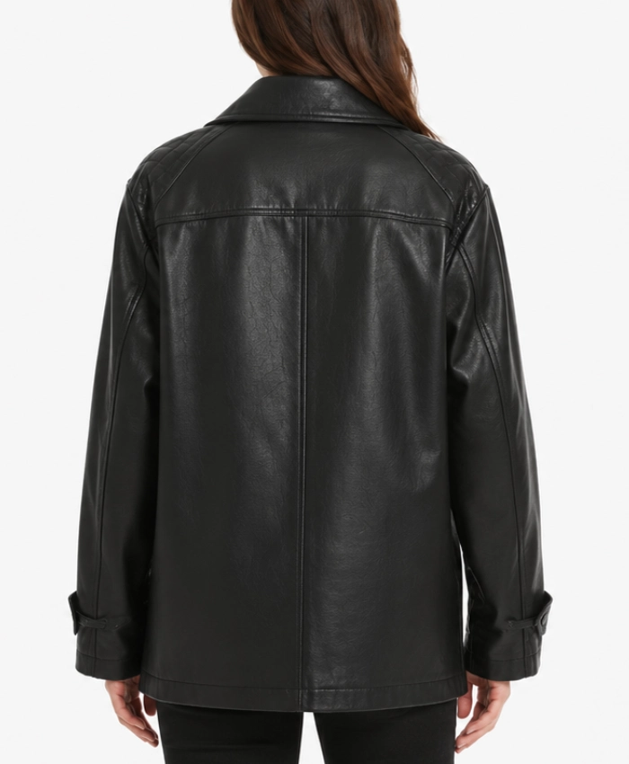 Women Black Leather Oversized Jacket