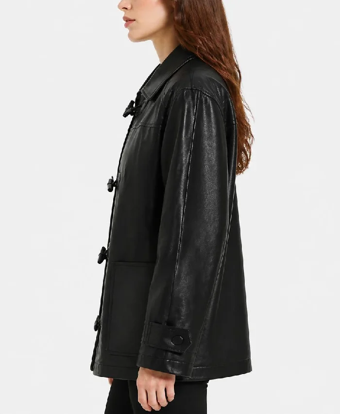 Black Leather Oversized Jacket For Women