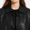 Black Leather Oversized Jacket For Womens