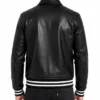 Mens Black Leather Shirt Collar Varsity Jacket