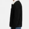 Black Suede Trucker Shearling Collar Jacket For Men