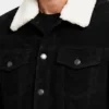 Black Suede Trucker Shearling Collar Jacket For Mens