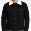 Black Suede Trucker Shearling Collar Jacket Men