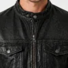 Black Washed Cafe Racer Leather Jacket For Men