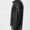 Black Washed Cafe Racer Leather Jacket For Mens