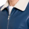 Blue Leather Shearling Collar Jacket Men