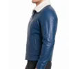 Blue Leather Shearling Collar Jacket Mens
