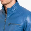 Blue Leather Stand Quilted Jacket Men