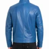 Men’s Blue Leather Stand Quilted Jacket