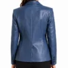 Womens Blue Single Button Leather Blazer