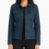 Washed Blue Harrington Leather Jacket for Women
