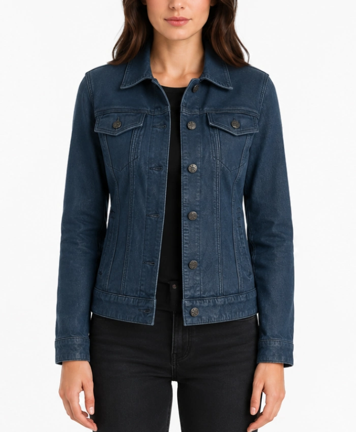 Washed Blue Harrington Leather Jacket for Women