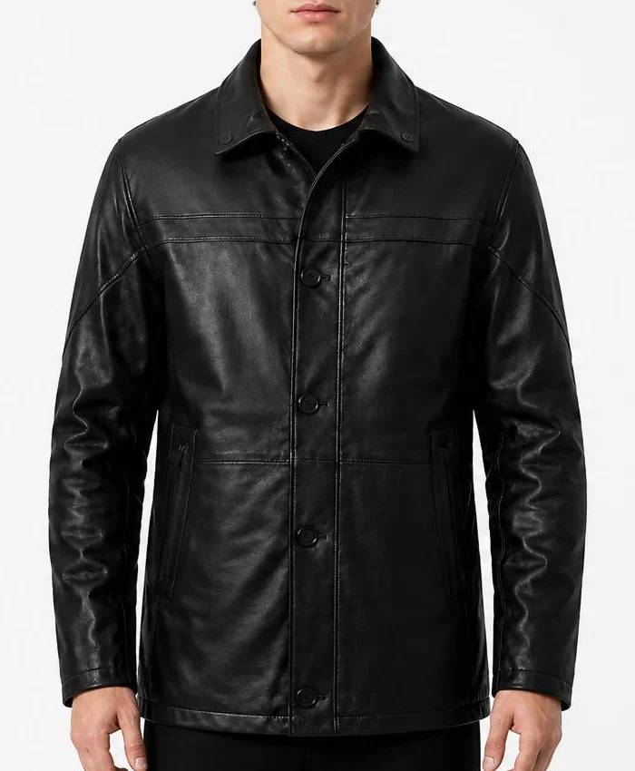 Bristol Mens Black Lambskin 3-4 Length Car Coat