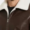Brown Mens Leather Jacket with White Fur