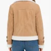 Womens Brown Suede Biker Jacket With White Fur