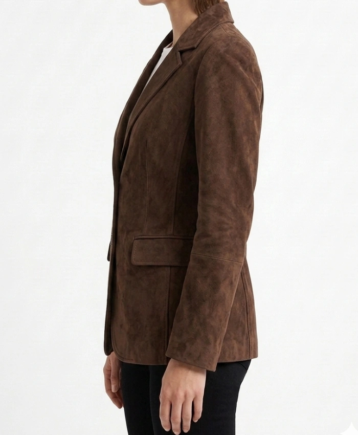 Womens Brown Suede Leather Blazer