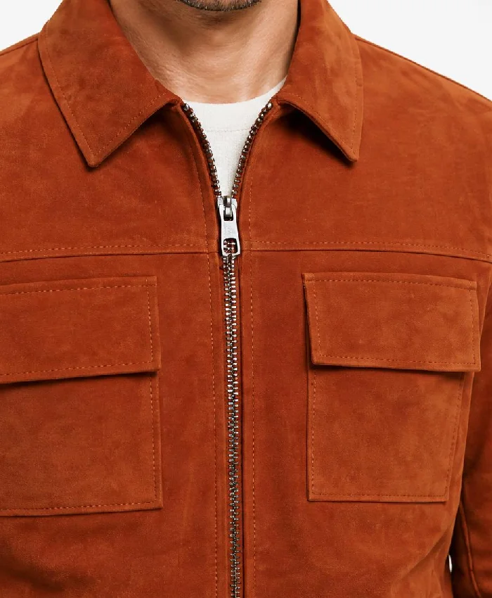 Brown Suede Trucker Jacket For Men
