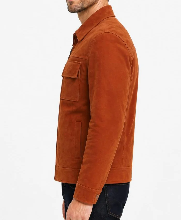 Brown Suede Trucker Jacket Mens