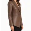 Brown Two Button Leather Blazer For Womens