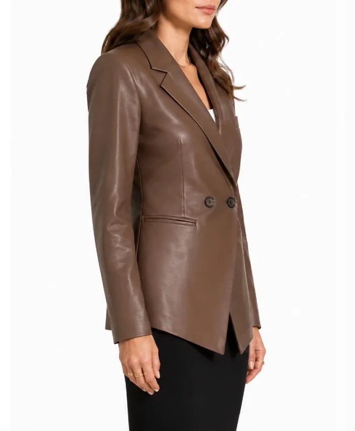 Brown Two Button Leather Blazer For Womens