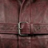 Mens Burgundy Belted Leather Trench Coat
