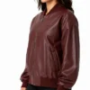 Burgundy Drop Shoulder Bomber Leather Jacket Womens