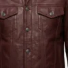 Mens Burgundy Leather Trucker Jacket