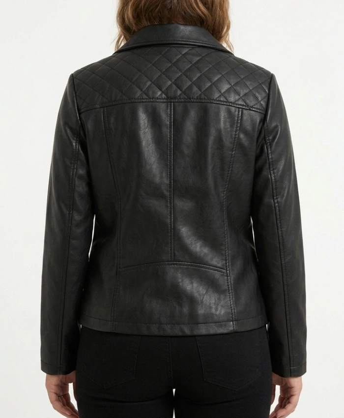 Womens Black Biker Quilted Leather Jacket