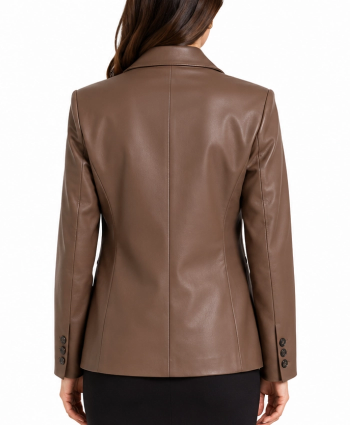 Womens Brown Two Button Leather Blazer