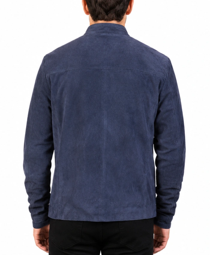 Charcoal Navy Blue Suede Biker Jacket