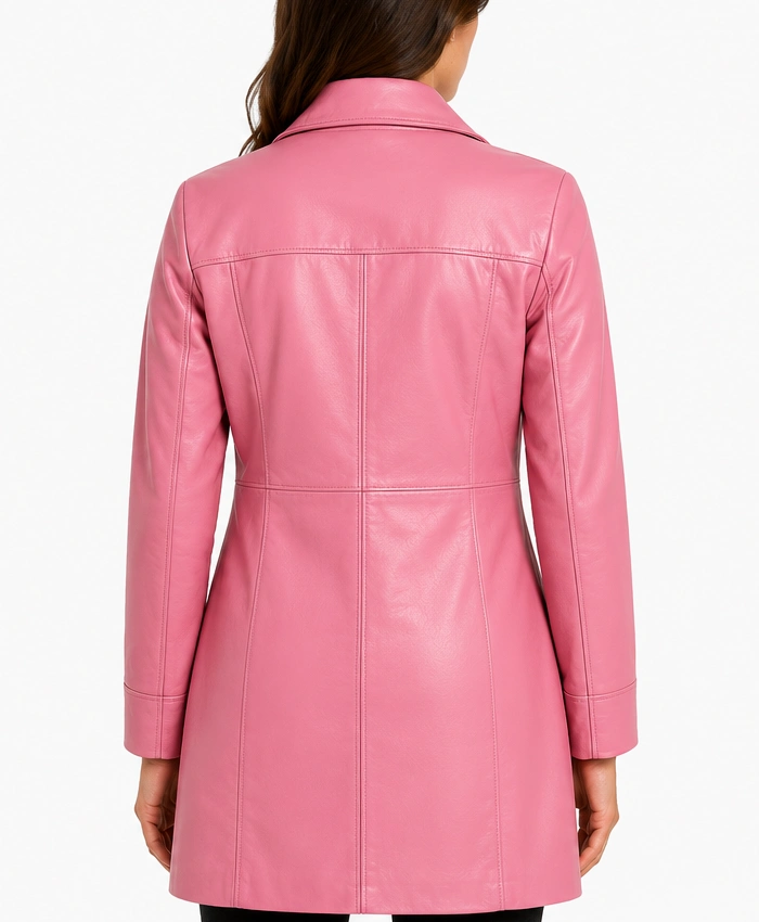 Womens Leather Car Coat in Pink