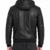 Mens Bomber Hooded Black Leather Jacket