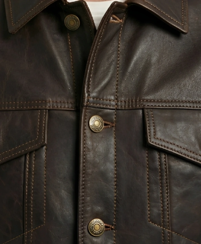 Mens Dark Brown Leather Trucker Jacket