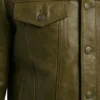 Mens Olive Leather Trucker Jacket